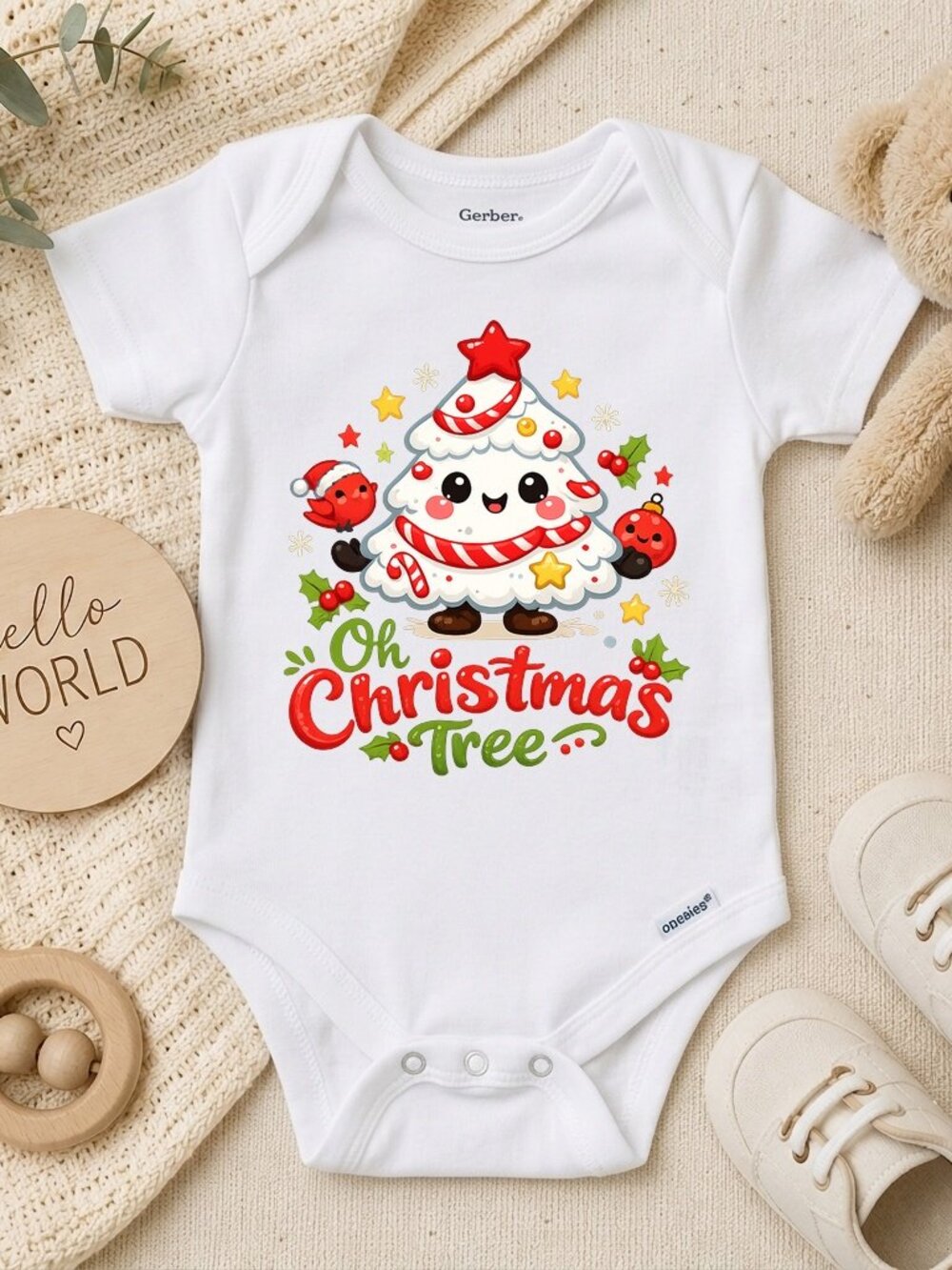 Retro Christmas Tree Holiday Baby Bodysuit Gift ONESIE®